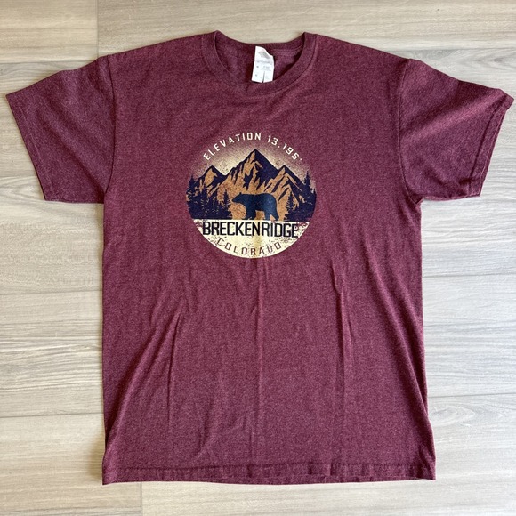 Breckenridge Colorado Jerzees Dri-Power‎ Men's Medium Maroon Shirt Mountain - Picture 1 of 8
